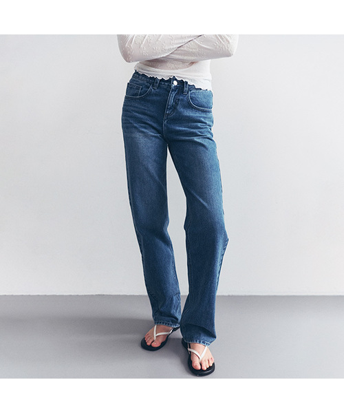 ROLAROLA(ロラロラ)の「ローライズ ヴィンテージ ストレートデニム ミッドブルー(デニムパンツ・レディース・ブルー・SMALL/MEDIUM)」の1枚目の写真