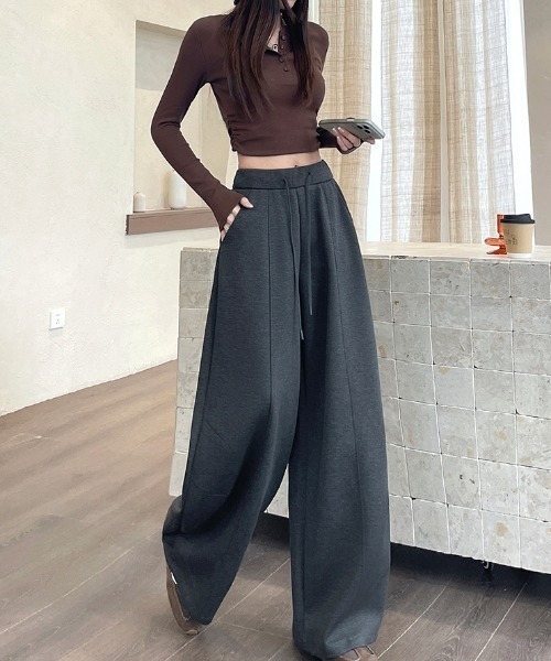 FLINEA（フリネア）の「ドローストリングリラックスワイドパンツ（その他パンツ・レディース・ネイビー/ブラック/ダークグレー/カーキ・FREE）」の15枚目の写真