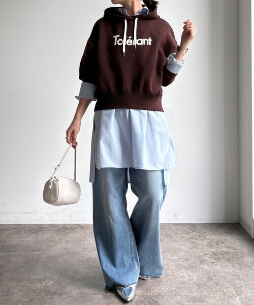 DouDou(ドゥドゥ)の「【WEB限定】スウェットライクロゴパーカー(Tシャツ/カットソー・レディース・ブラウン/グレー/アイボリー・FREE)」の16枚目の写真