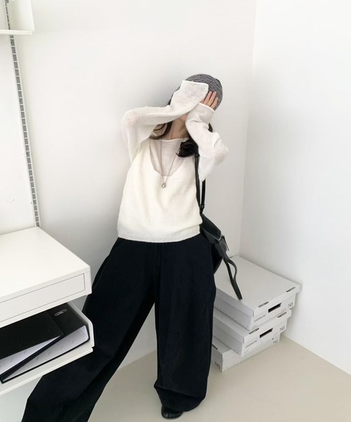 MEMECLE(メメクル)の「【 MEMECLE / メメクル 】レイヤード風キャミソール ニットトップス(ニット/セーター・レディース・グレー/ネイビー/オリーブ/ホワイト・FREE)」の8枚目の写真