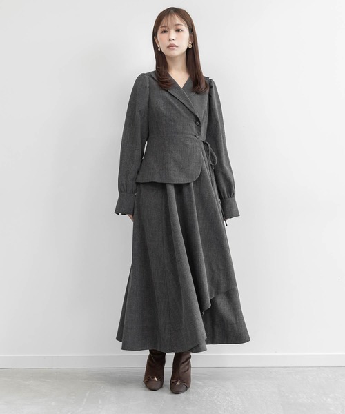 ショールカラーアシンメトリーワンピース（ワンピース）｜RANDA