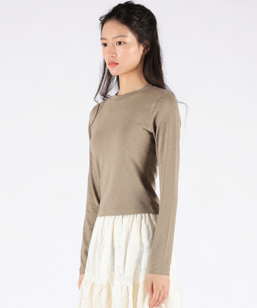 REBRENNER(リブレンナー)の「50 ムード スリムフィット クロップドロングスリーブ ブラウン(Tシャツ/カットソー・レディース・その他・FREE)」の8枚目の写真