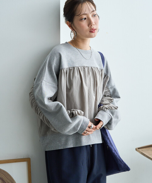 FREAK'S STORE(フリークスストア)の「限定展開 異素材 ドッキング ギャザー ボリューム プルオーバー(スウェット・レディース・ナチュラル/ブラウン/グレー/ブラック・フリ-)」の20枚目の写真