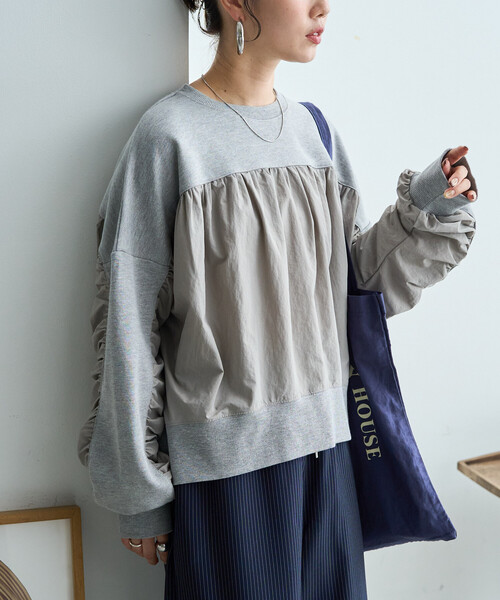 FREAK'S STORE(フリークスストア)の「限定展開 異素材 ドッキング ギャザー ボリューム プルオーバー(スウェット・レディース・ナチュラル/ブラウン/グレー/ブラック・フリ-)」の21枚目の写真