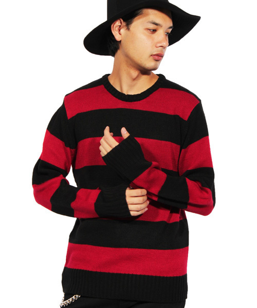 ８(eight)（エイト）の「ボーダー ニットセーター ざっくりニット ロック （ニット/セーター・メンズ・ホワイト×ブラック/ブラック×グレー/ブラック×レッド・MEDIUM/LARGE）」の3枚目の写真