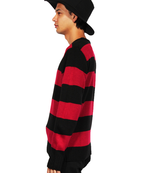８(eight)（エイト）の「ボーダー ニットセーター ざっくりニット ロック （ニット/セーター・メンズ・ホワイト×ブラック/ブラック×グレー/ブラック×レッド・MEDIUM/LARGE）」の4枚目の写真