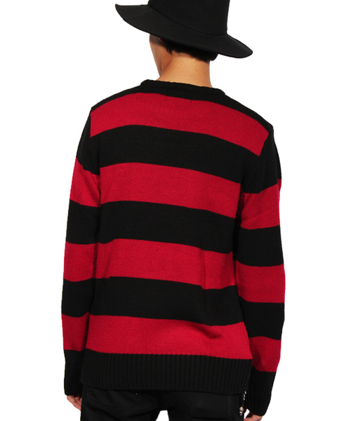 ８(eight)（エイト）の「ボーダー ニットセーター ざっくりニット ロック （ニット/セーター・メンズ・ホワイト×ブラック/ブラック×グレー/ブラック×レッド・MEDIUM/LARGE）」の5枚目の写真