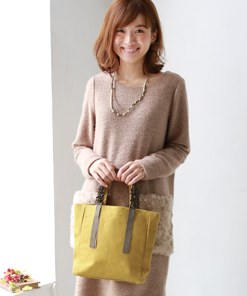 REAL CUBE(リアルキューブ)の「グログランリボンフリルハンドルトートバッグ【Sサイズ】(トートバッグ・レディース・ネイビー/マスタード/オフホワイト/グレー/ブラック/カーキ・S)」の21枚目の写真