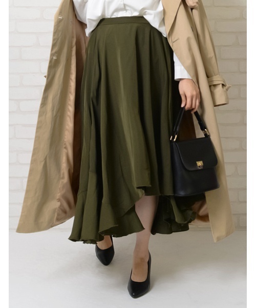 Re:EDIT（リエディ）の「アシンメトリーヘムフレアロングスカート（スカート・レディース・ブラック/ダークグリーン/カーキ/ブラウン/ボルドー/ベージュ/サックスブルー/シルバーグレー/レッド/ブルー/パープル/オレンジ/ラベンダー・MEDIUM/LARGE）」の7枚目の写真
