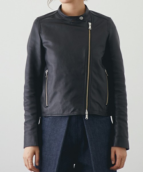 CITY STUDIOUS 黒レザー ライダース ジャケット スタンドカラー CITY STUDIOUS 黒レザー ライダース ジャケット スタンドカラー CITY