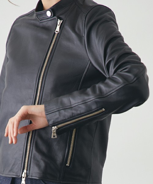 ステュディオス　ノーカラー　スタンドカラー　レザージャケット　羊革　サイズ１ STUDIOUS（ステュディオス）の「【STUDIOUS】シープスキン