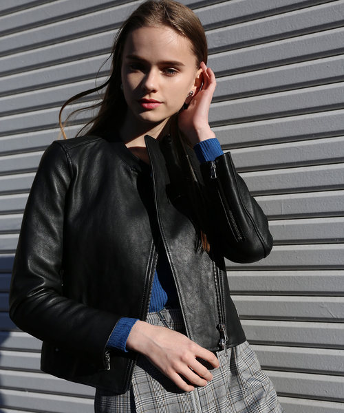 ステュディオス　ノーカラー　スタンドカラー　レザージャケット　羊革　サイズ１ STUDIOUS（ステュディオス）の「【STUDIOUS】シープスキン