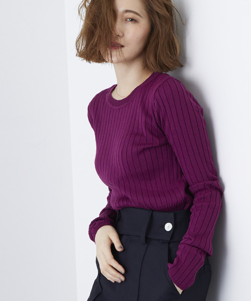 STUDIOUS（ステュディオス）の「ウォッシャブルクルーリブニット（ニット/セーター・レディース・ブラック/オフホワイト/ピンク/ブルー・FREE）」の4枚目の写真