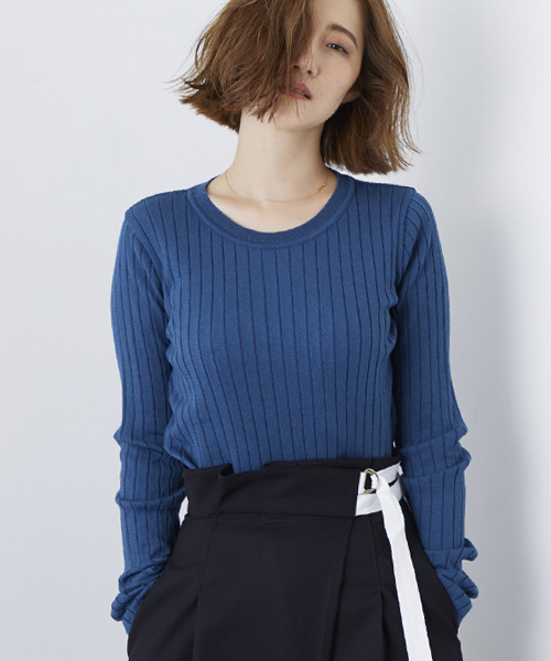 STUDIOUS（ステュディオス）の「ウォッシャブルクルーリブニット（ニット/セーター・レディース・ブラック/オフホワイト/ピンク/ブルー・FREE）」の3枚目の写真