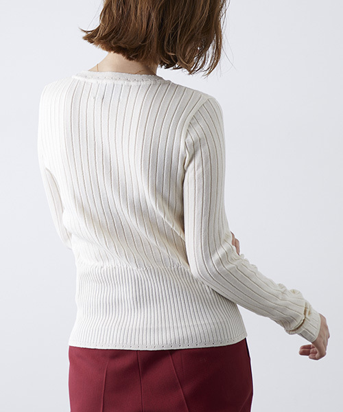 STUDIOUS（ステュディオス）の「ウォッシャブルクルーリブニット（ニット/セーター・レディース・ブラック/オフホワイト/ピンク/ブルー・FREE）」の12枚目の写真