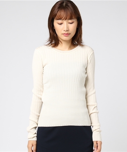 STUDIOUS（ステュディオス）の「ウォッシャブルクルーリブニット（ニット/セーター・レディース・ブラック/オフホワイト/ピンク/ブルー・FREE）」の8枚目の写真