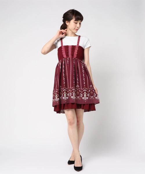 302◇鳥かご柄キュロット サックス axes femme アクシーズ ファム セーラーカラーカットワンピース[品番：IGAW0005229]｜axes