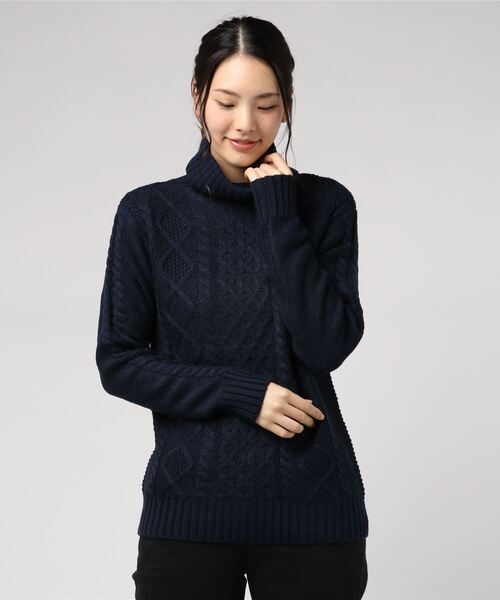 Bling Leads（ブリングリーズ）の「【Bl】【Bling Leads】ケーブルタートルニット（ニット/セーター・レディース・キャメル/ブルー系その他/ワイン/ブラック/レッド/ネイビー/ブラック系その他2/ホワイト系その他/グレー系その他/グレー系その他2/ブラック系その他/アイボリー/ベージュ/ブラウン/ライトパープル/ブルー系/グリーン系/その他/その他2・LARGE/MEDIUM/X-LARGE）」の11枚目の写真