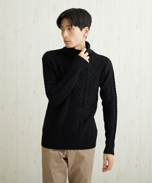 Bling Leads（ブリングリーズ）の「【Bl】【Bling Leads】ケーブルタートルニット（ニット/セーター・レディース・キャメル/ブルー系その他/ワイン/ブラック/レッド/ネイビー/ブラック系その他2/ホワイト系その他/グレー系その他/グレー系その他2/ブラック系その他/アイボリー/ベージュ/ブラウン/ライトパープル/ブルー系/グリーン系/その他/その他2・LARGE/MEDIUM/X-LARGE）」の3枚目の写真