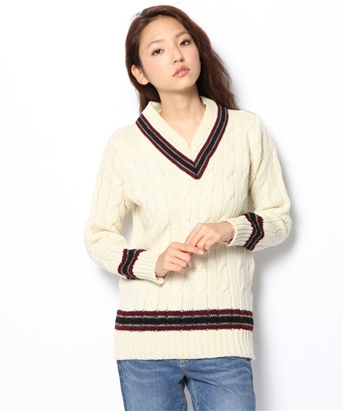 green label relaxing（グリーンレーベルリラクシング）の「Highland club cricket ニット（ニット/セーター・レディース・イエロー/ネイビー・フリー）」の2枚目の写真