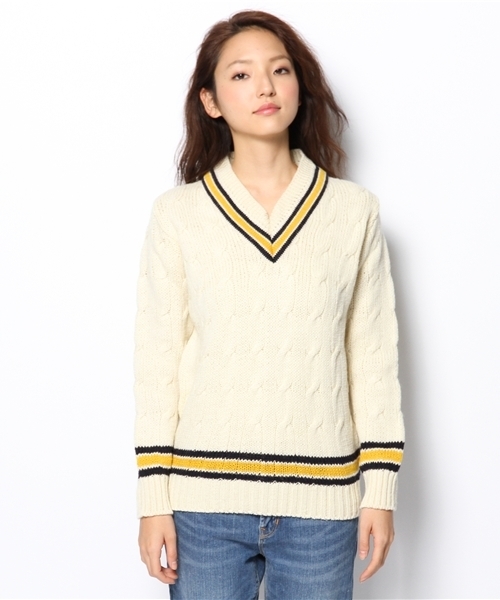 green label relaxing（グリーンレーベルリラクシング）の「Highland club cricket ニット（ニット/セーター・レディース・イエロー/ネイビー・フリー）」の3枚目の写真