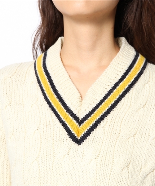 green label relaxing（グリーンレーベルリラクシング）の「Highland club cricket ニット（ニット/セーター・レディース・イエロー/ネイビー・フリー）」の6枚目の写真