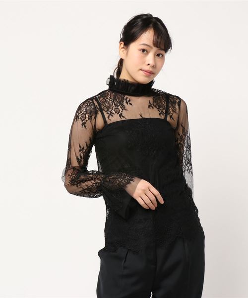 KOBE LETTUCE（コウベレタス）の「袖コンシャスハイネックレースシースルーブラウス（シャツ/ブラウス・レディース・ブラック/オフホワイト/ライトベージュ・FREE）」の6枚目の写真