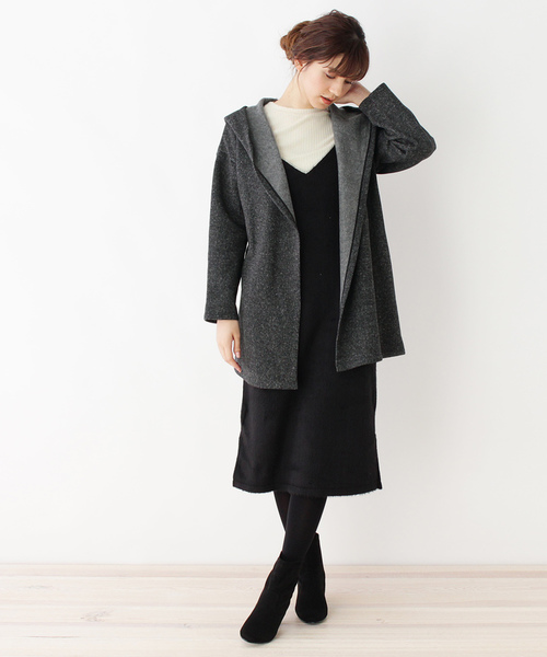 grove（グローブ）の「3点セット!アウター&キャミワンピース&プルオーバーセット（アンサンブル・レディース・ブラック/ダークブラウン・03/02）」の2枚目の写真