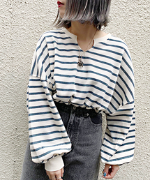 apres jour | ワッフルボーダーキーネックトップス【ZOZOTOWN限定アイテム】(Tシャツ/カットソー)