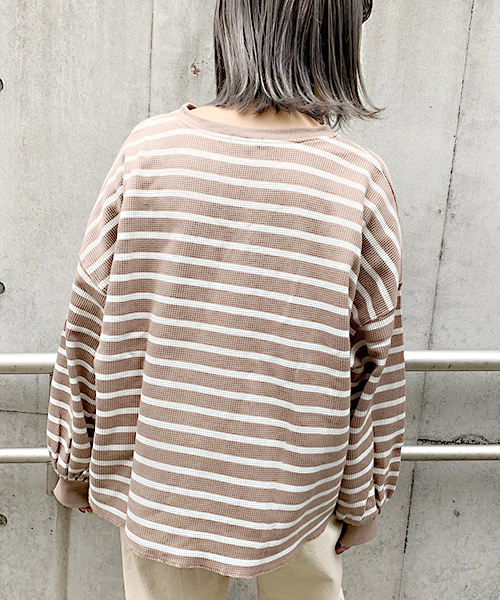 apres jour(アプレジュール)の「ワッフルボーダーキーネックトップス【ZOZOTOWN限定アイテム】(Tシャツ/カットソー・レディース・その他/ブルー/ピンク/ベージュ/イエロー・フリー)」の22枚目の写真
