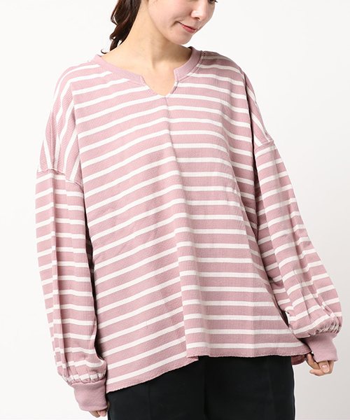 apres jour(アプレジュール)の「ワッフルボーダーキーネックトップス【ZOZOTOWN限定アイテム】(Tシャツ/カットソー・レディース・その他/ブルー/ピンク/ベージュ/イエロー・フリー)」の14枚目の写真