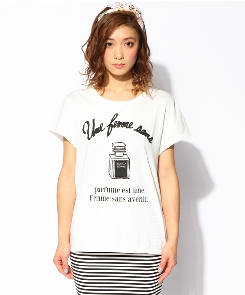 BONICA DOT(ボニカドット)の「パフュームT(Tシャツ/カットソー・レディース・オフホワイト/グレー・FREE)」の5枚目の写真