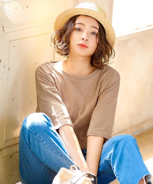 KOBE LETTUCE(コウベレタス)の「花粉ほこり・UVブロックボックスシルエット半袖Tシャツ(Tシャツ/カットソー・レディース・オフホワイト/ピンク/ブラウン/ブルー/ネイビー/ブラック/カーキ・FREE)」の3枚目の写真