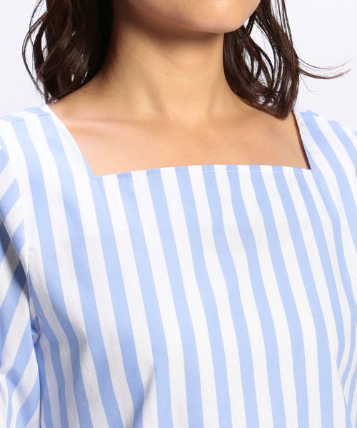 NARACAMICIE（ナラカミーチェ）の「ストライプアイレットスクエア七分袖ブラウス（シャツ/ブラウス・レディース・ホワイト/ブルー/ネイビー・SMALL/MEDIUM/LARGE）」の10枚目の写真