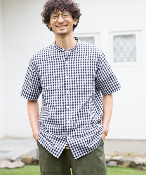 GLOBAL WORK（グローバルワーク）の「パナマバンドカラーシャツ/840002（シャツ/ブラウス・メンズ・ライトグリーン/ホワイト/ネイビー/その他1/ベージュ・MEDIUM/SMALL/X-LARGE/LARGE）」の5枚目の写真