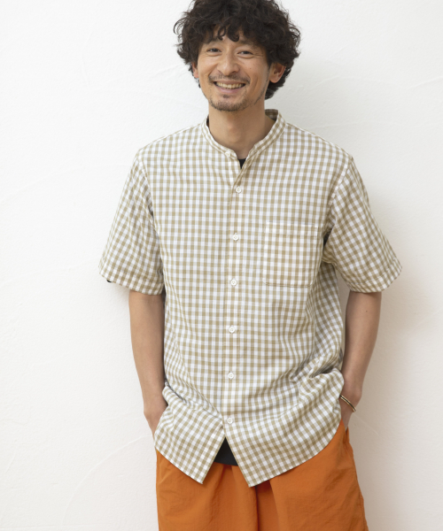 GLOBAL WORK（グローバルワーク）の「パナマバンドカラーシャツ/840002（シャツ/ブラウス・メンズ・ライトグリーン/ホワイト/ネイビー/その他1/ベージュ・MEDIUM/SMALL/X-LARGE/LARGE）」の2枚目の写真