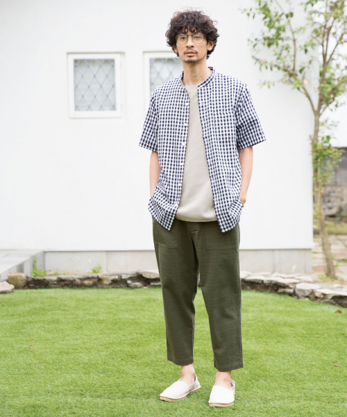 GLOBAL WORK（グローバルワーク）の「パナマバンドカラーシャツ/840002（シャツ/ブラウス・メンズ・ライトグリーン/ホワイト/ネイビー/その他1/ベージュ・MEDIUM/SMALL/X-LARGE/LARGE）」の6枚目の写真