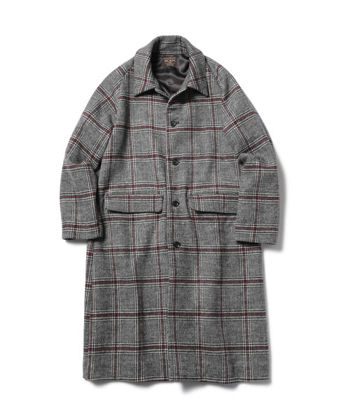 MR.OLIVE（ミスターオリーブ）の「SUPER 100's チェック クロス / ビッグシルエット ボリュームスリーブ ロング コート（ステンカラーコート・メンズ・グレー/ブラウン・SMALL/MEDIUM/LARGE）」の9枚目の写真