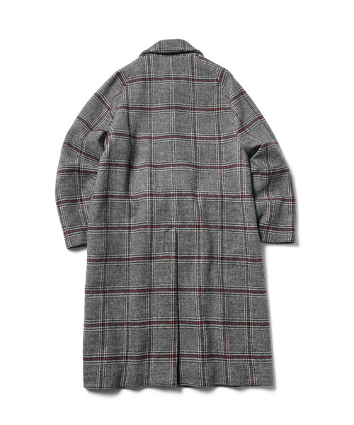 MR.OLIVE（ミスターオリーブ）の「SUPER 100's チェック クロス / ビッグシルエット ボリュームスリーブ ロング コート（ステンカラーコート・メンズ・グレー/ブラウン・SMALL/MEDIUM/LARGE）」の3枚目の写真