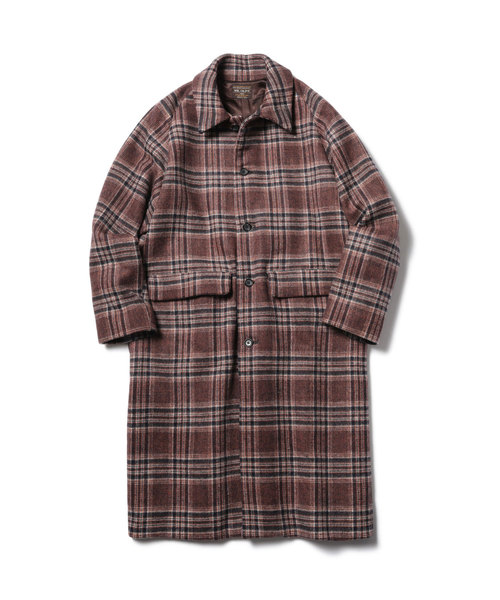 MR.OLIVE（ミスターオリーブ）の「SUPER 100's チェック クロス / ビッグシルエット ボリュームスリーブ ロング コート（ステンカラーコート・メンズ・グレー/ブラウン・SMALL/MEDIUM/LARGE）」の4枚目の写真