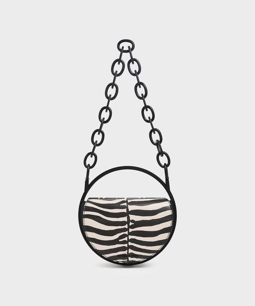 CHARLES & KEITH（チャールズ & キース）の「クロックエフェクト サーキュラーバッグ / Croc-Effect Circular Bag（クラッチバッグ・レディース・ブラック/イエロー/マルチ/タン・S）」の4枚目の写真