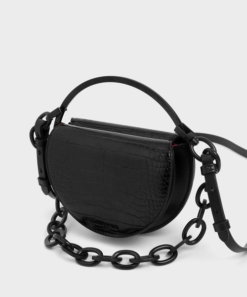 CHARLES & KEITH（チャールズ & キース）の「クロックエフェクト サーキュラーバッグ / Croc-Effect Circular Bag（クラッチバッグ・レディース・ブラック/イエロー/マルチ/タン・S）」の6枚目の写真
