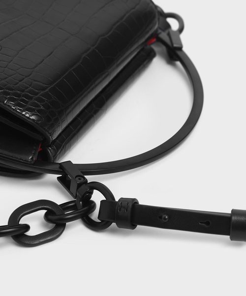 CHARLES & KEITH（チャールズ & キース）の「クロックエフェクト サーキュラーバッグ / Croc-Effect Circular Bag（クラッチバッグ・レディース・ブラック/イエロー/マルチ/タン・S）」の7枚目の写真