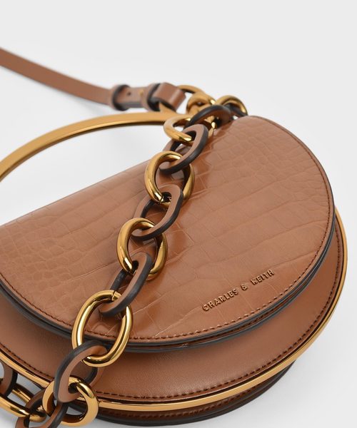 CHARLES & KEITH（チャールズ & キース）の「クロックエフェクト サーキュラーバッグ / Croc-Effect Circular Bag（クラッチバッグ・レディース・ブラック/イエロー/マルチ/タン・S）」の12枚目の写真