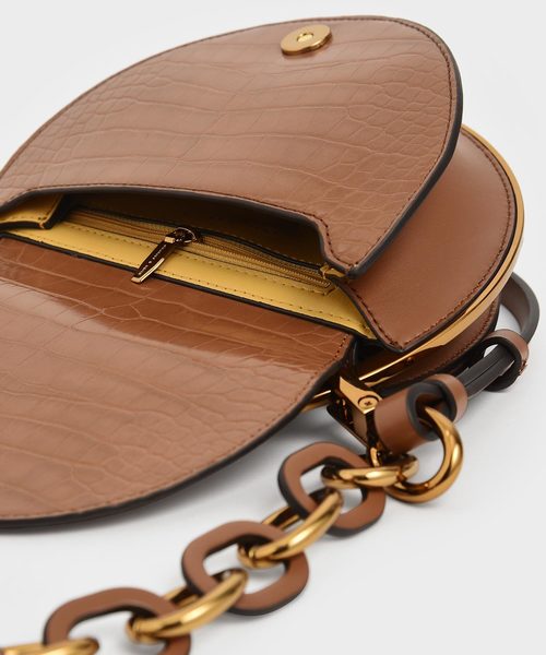 CHARLES & KEITH（チャールズ & キース）の「クロックエフェクト サーキュラーバッグ / Croc-Effect Circular Bag（クラッチバッグ・レディース・ブラック/イエロー/マルチ/タン・S）」の13枚目の写真