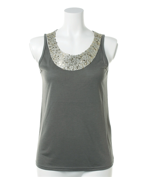 DISCOAT（ディスコート）の「【Discoat】スパンコールタンク（キャミソール・レディース・オフホワイト/モカ・ﾌﾘ-）」の2枚目の写真