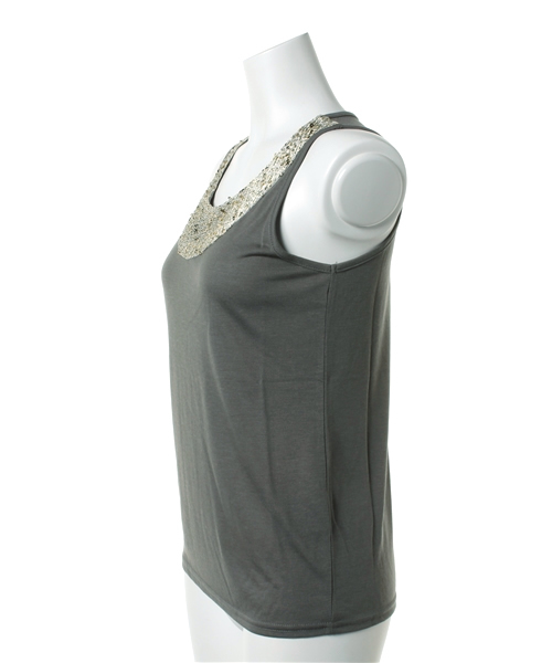 DISCOAT（ディスコート）の「【Discoat】スパンコールタンク（キャミソール・レディース・オフホワイト/モカ・ﾌﾘ-）」の3枚目の写真