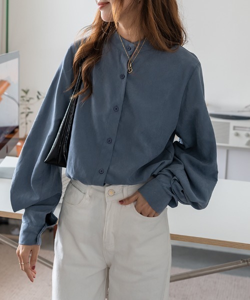 ETRE TOKYO ボリュームスリーブシャツ　ネイビー　紺　ブラウス　長袖 ETRE TOKYO - ボリュームスリーブシャツ - NAVY | ADDICT WEB SHOP