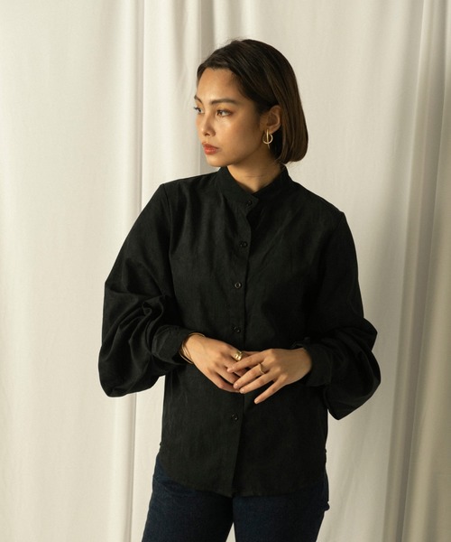 ETRE TOKYO ボリュームスリーブシャツ　ネイビー　紺　ブラウス　長袖 ETRE TOKYO - ボリュームスリーブシャツ - NAVY | ADDICT WEB SHOP