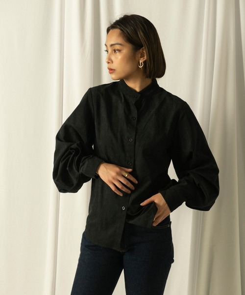 ETRE TOKYO ボリュームスリーブシャツ　ネイビー　紺　ブラウス　長袖 ETRE TOKYO ボリュームスリーブシャツ ネイビー 紺 ブラウス